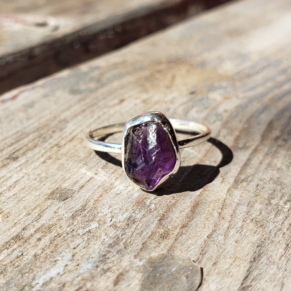 Rough Amethyst Natural Stone Ring - Solid 925 Sil… - image 5